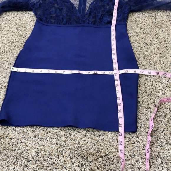 SOLD Fashion Nova Blue Mesh Floral Lace Plunge Low Cut Bodycon Dress Size XL - Picture 6 of 9